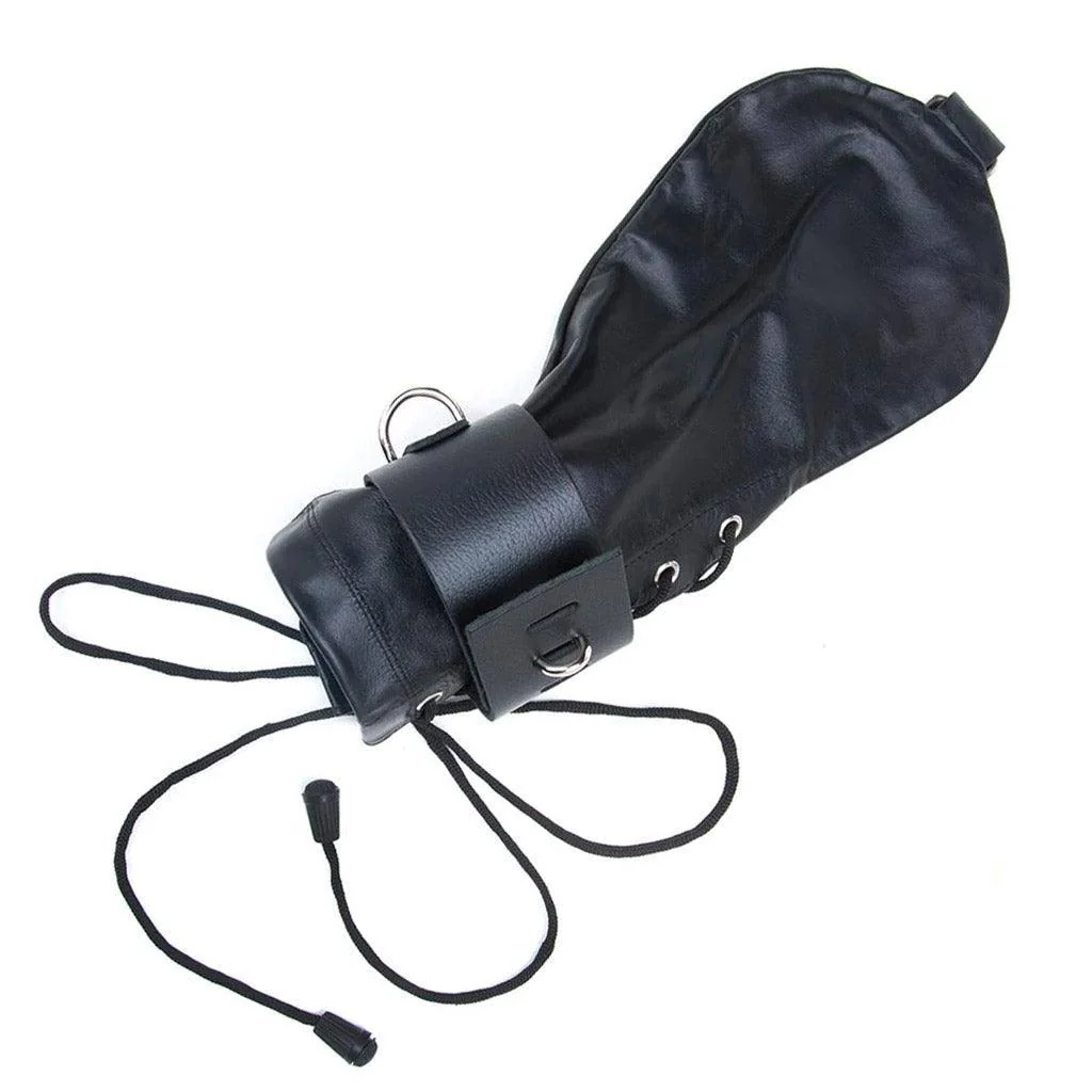 Bondage Mittens, Black Leather - Image 4