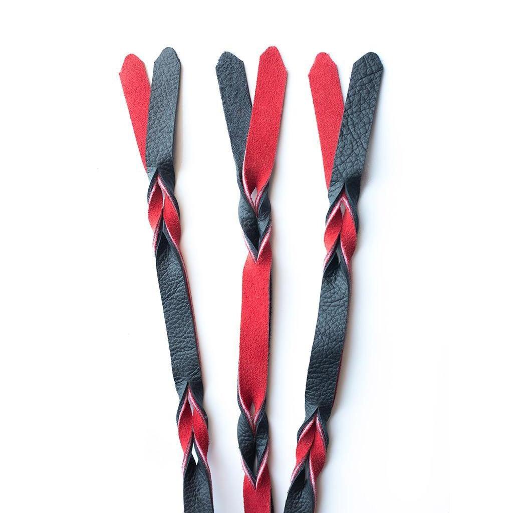 Braided Leather Flogger, Red & Black - Image 2